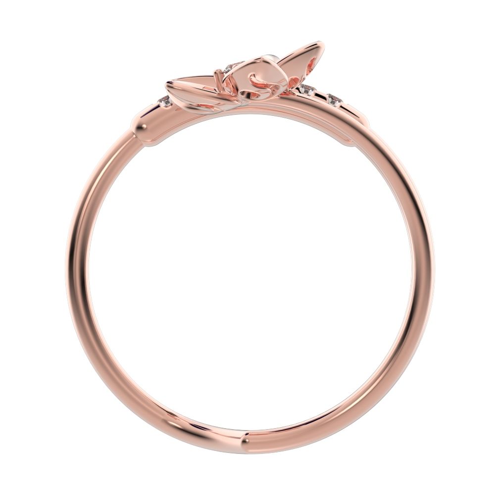 0.125Ct Round Cut Simulated Clear Diamond Minimalist flower halo star cocktail Dual-band 14K / 18K Solid Rose Gold everyday wedding band