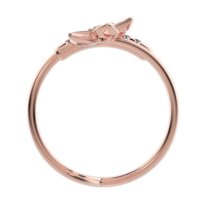 0.125Ct Round Cut Simulated Clear Diamond Minimalist flower halo star cocktail Dual-band 14K / 18K Solid Rose Gold everyday wedding band