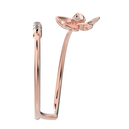 0.125Ct Round Cut Simulated Clear Diamond Minimalist flower halo star cocktail Dual-band 14K / 18K Solid Rose Gold everyday wedding band