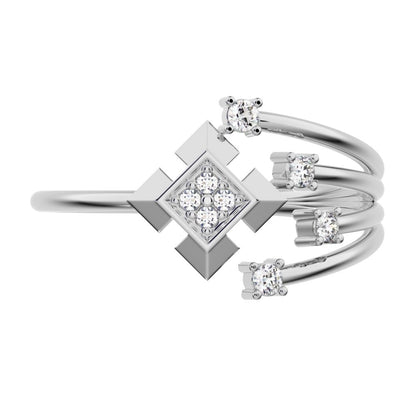 0.05 ct Round Cut Simulated Clear Diamond dainty Minimalist square flower 2 head petal halo 14K / 18K Solid White Gold everyday ring