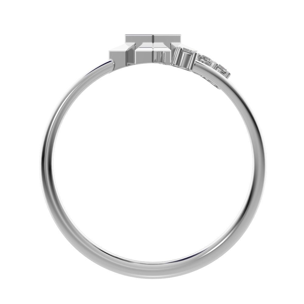 0.05 ct Round Cut Simulated Clear Diamond dainty Minimalist square flower 2 head petal halo 14K / 18K Solid White Gold everyday ring
