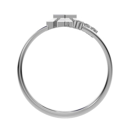 0.05 ct Round Cut Simulated Clear Diamond dainty Minimalist square flower 2 head petal halo 14K / 18K Solid White Gold everyday ring