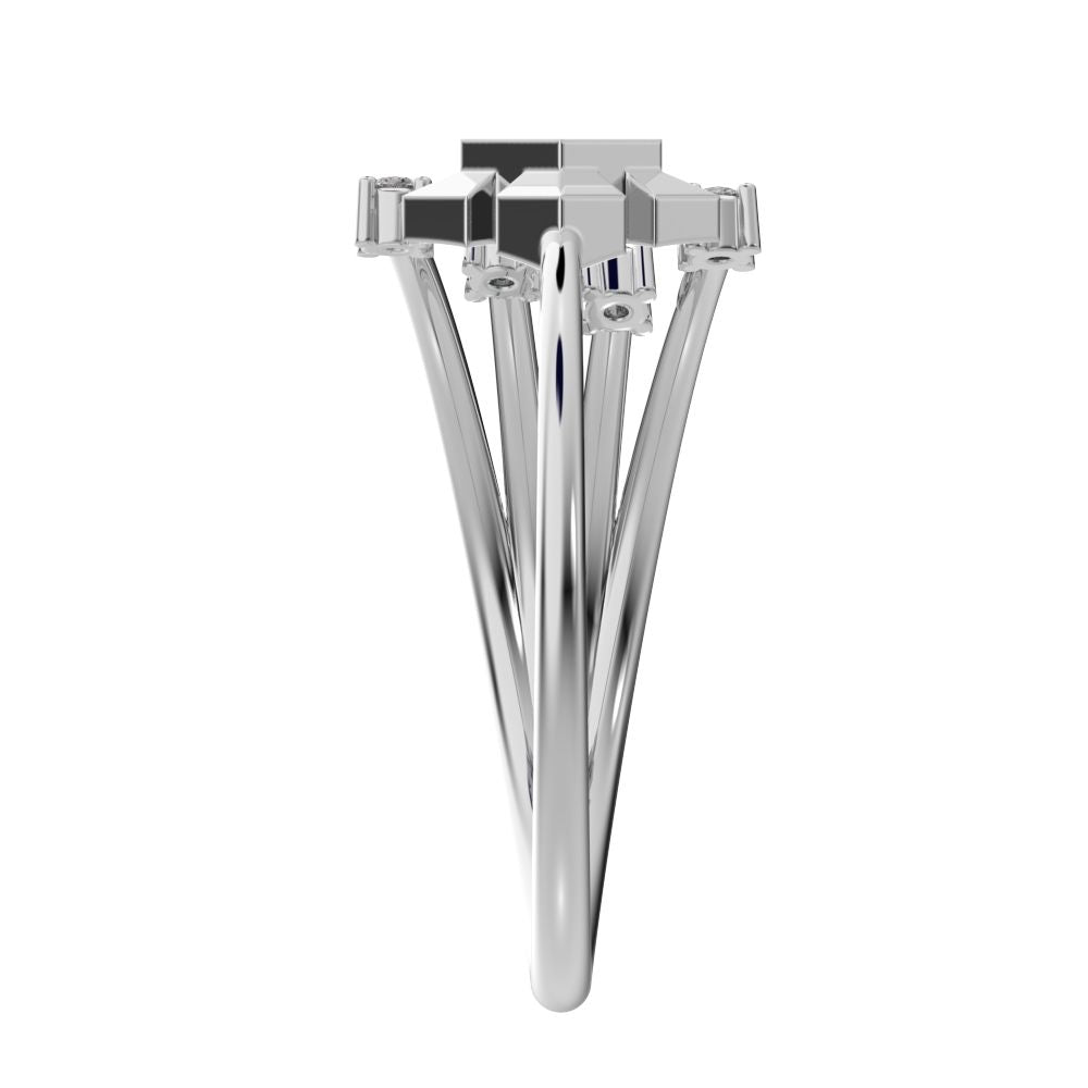 0.05 ct Round Cut Simulated Clear Diamond dainty Minimalist square flower 2 head petal halo 14K / 18K Solid White Gold everyday ring