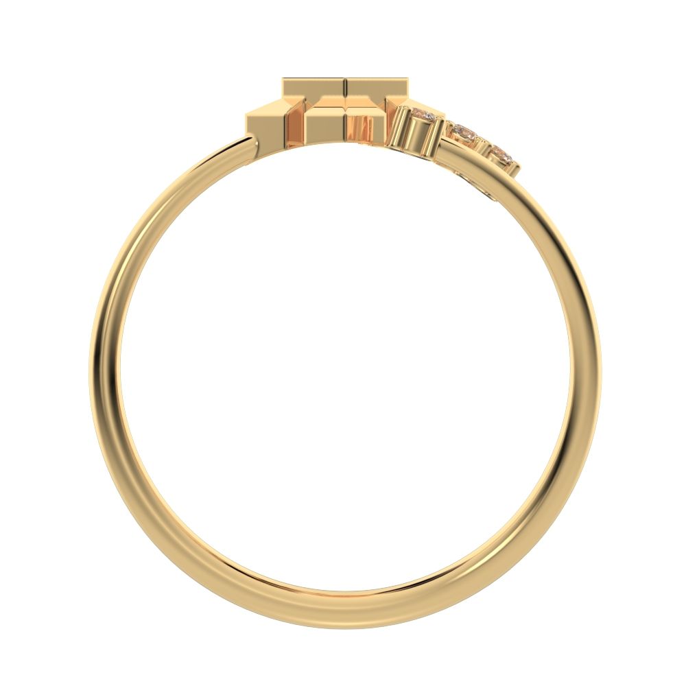 0.05 ct Round Cut Simulated Clear Diamond dainty Minimalist square flower 2 head petal halo 14K / 18K Solid Yellow Gold everyday ring