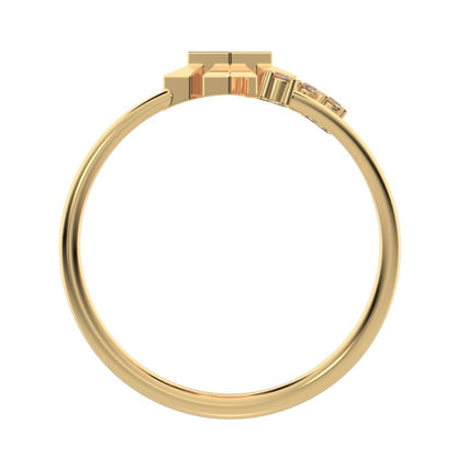 0.05 ct Round Cut Simulated Clear Diamond dainty Minimalist square flower 2 head petal halo 14K / 18K Solid Yellow Gold everyday ring