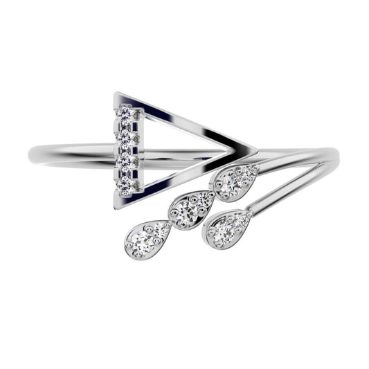 0.09 ct Round Cut Simulated Clear Diamond dainty Minimalist arrow eye arrow pyramid petal 14K / 18K Solid White Gold everyday ring