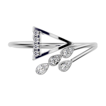 0.09 ct Round Cut Moissanite dainty Minimalist arrow eye arrow pyramid adjustable petal 14K / 18K Solid White Gold everyday ring
