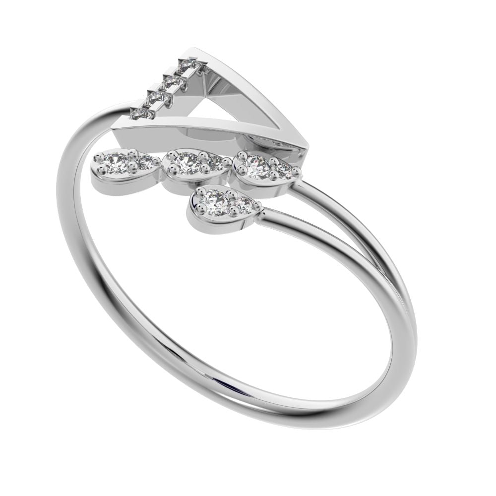 0.09 ct Round Cut Simulated Clear Diamond dainty Minimalist arrow eye arrow pyramid petal 14K / 18K Solid White Gold everyday ring