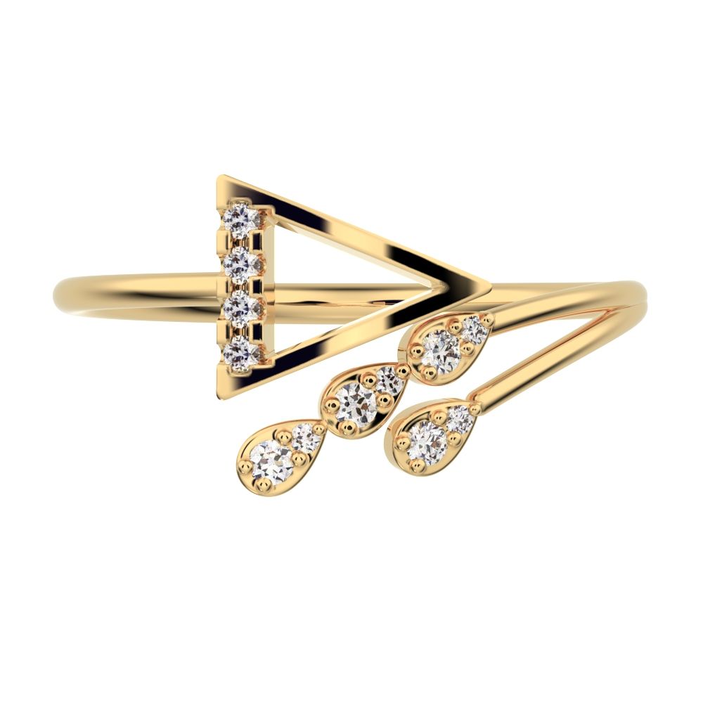 0.09 ct Round Cut Moissanite dainty Minimalist arrow eye arrow pyramid adjustable petal 14K / 18K Solid Yellow Gold everyday ring