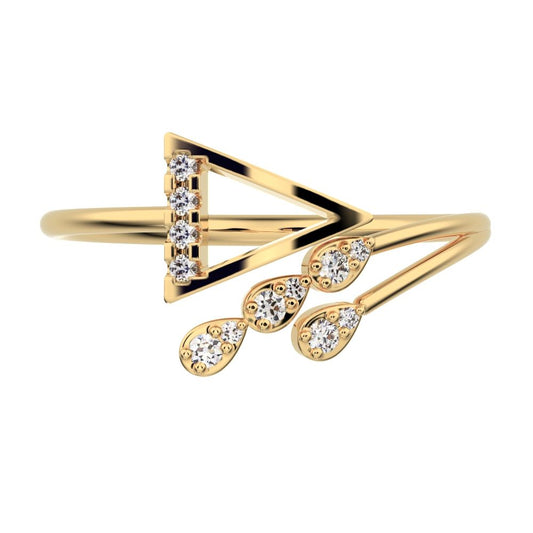 0.09 ct Round Cut Moissanite dainty Minimalist arrow eye arrow pyramid adjustable petal 14K / 18K Solid Yellow Gold everyday ring