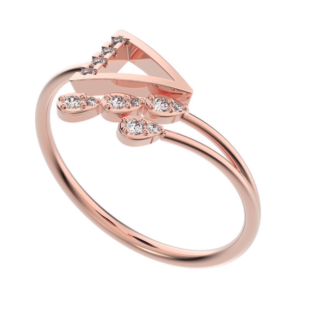 0.09 ct Round Cut Moissanite dainty Minimalist arrow eye arrow pyramid adjustable petal 14K / 18K Solid Rose Gold everyday ring
