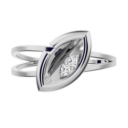 0.03 ct Round Cut Moissanite dainty Minimalist eye Cocktail split shank light 14K / 18K Solid White Gold everyday ring