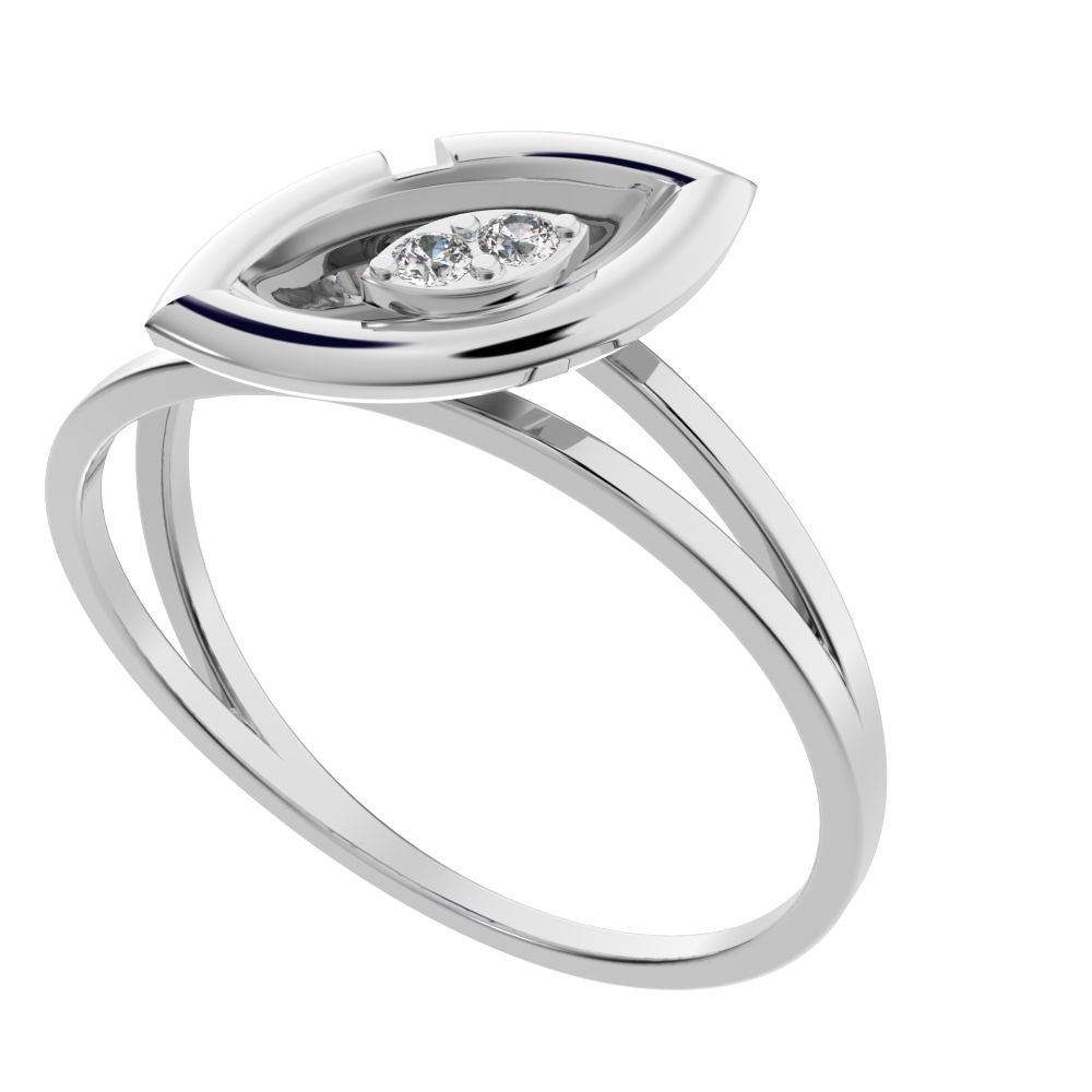 0.03 ct Round Cut Simulated Clear Diamond dainty Minimalist eye Cocktail split shank light 14K / 18K Solid White Gold everyday ring