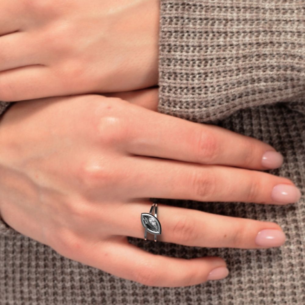 0.03 ct Round Cut Moissanite dainty Minimalist eye Cocktail split shank light 14K / 18K Solid White Gold everyday ring