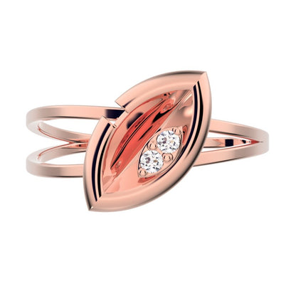0.03 ct Round Cut Simulated Clear Diamond dainty Minimalist eye Cocktail split shank light 14K / 18K Solid Rose Gold everyday ring