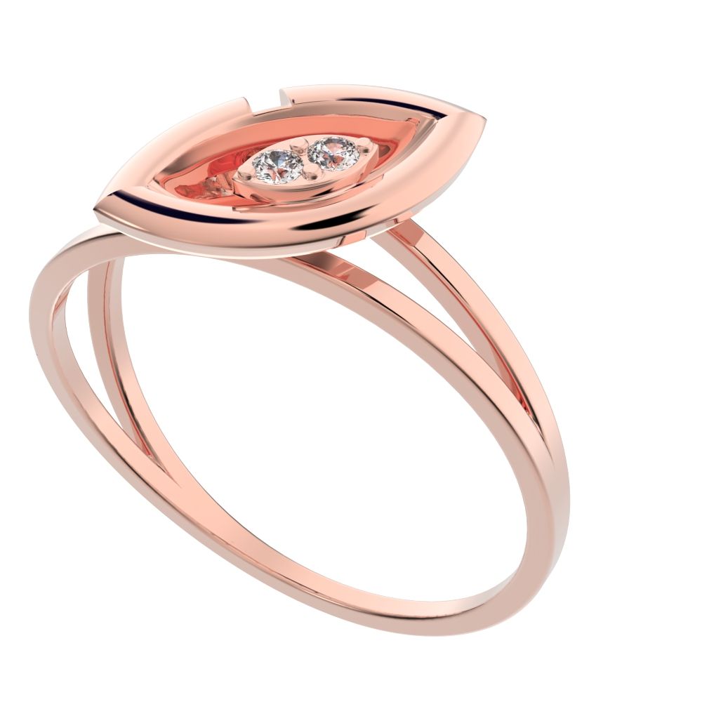 0.03 ct Round Cut Simulated Clear Diamond dainty Minimalist eye Cocktail split shank light 14K / 18K Solid Rose Gold everyday ring