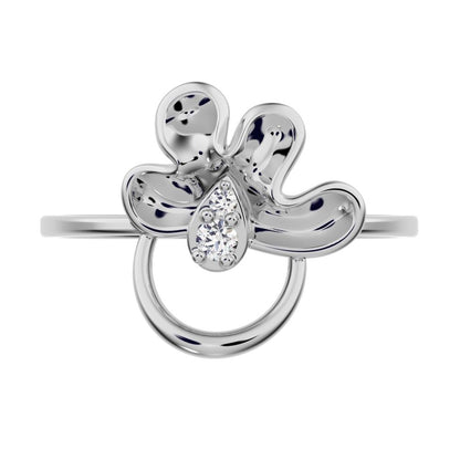 0.04 ct Round Cut Simulated Clear Diamond dainty Minimalist floral Cocktail eye Sculptural Open 14K / 18K Solid White Gold everyday ring