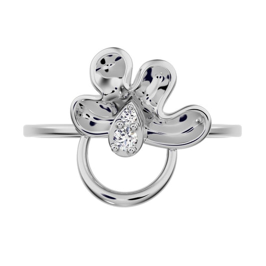 0.04 ct Round Cut Simulated Clear Diamond dainty Minimalist floral Cocktail eye Sculptural Open 14K / 18K Solid White Gold everyday ring
