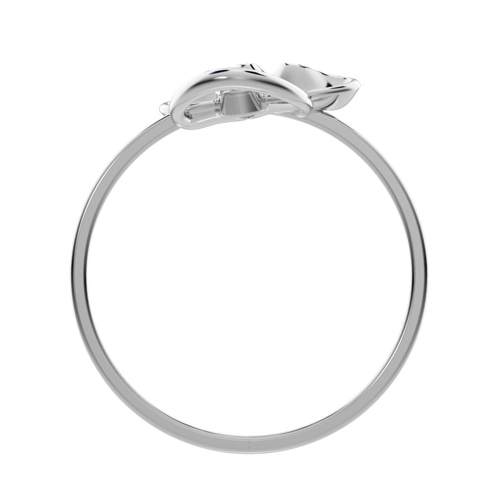 0.04 ct Round Cut Simulated Clear Diamond dainty Minimalist floral Cocktail eye Sculptural Open 14K / 18K Solid White Gold everyday ring