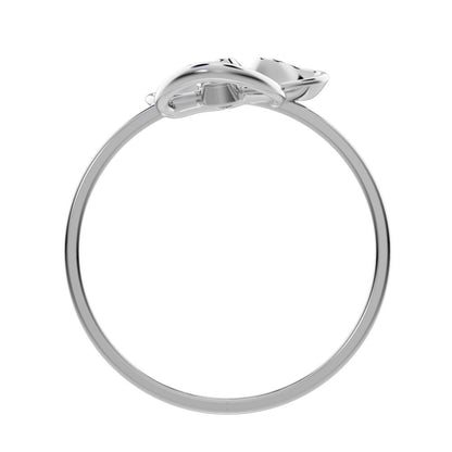 0.04 ct Round Cut Simulated Clear Diamond dainty Minimalist floral Cocktail eye Sculptural Open 14K / 18K Solid White Gold everyday ring
