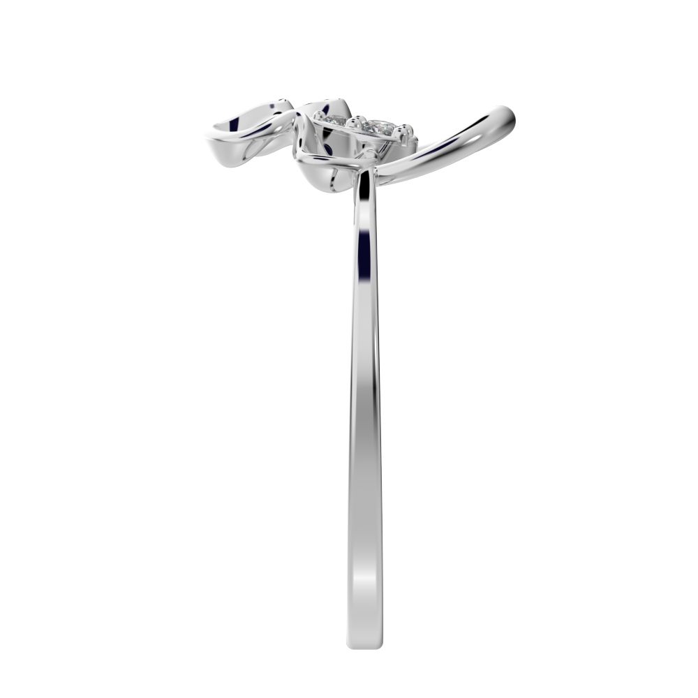 0.04 ct Round Cut Simulated Clear Diamond dainty Minimalist floral Cocktail eye Sculptural Open 14K / 18K Solid White Gold everyday ring