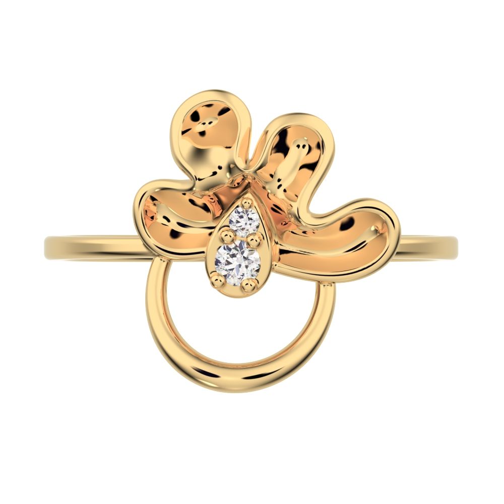 0.04 ct Round Cut Moissanite dainty Minimalist floral Cocktail eye Abstract Sculptural Open 14K / 18K Solid Yellow Gold everyday ring