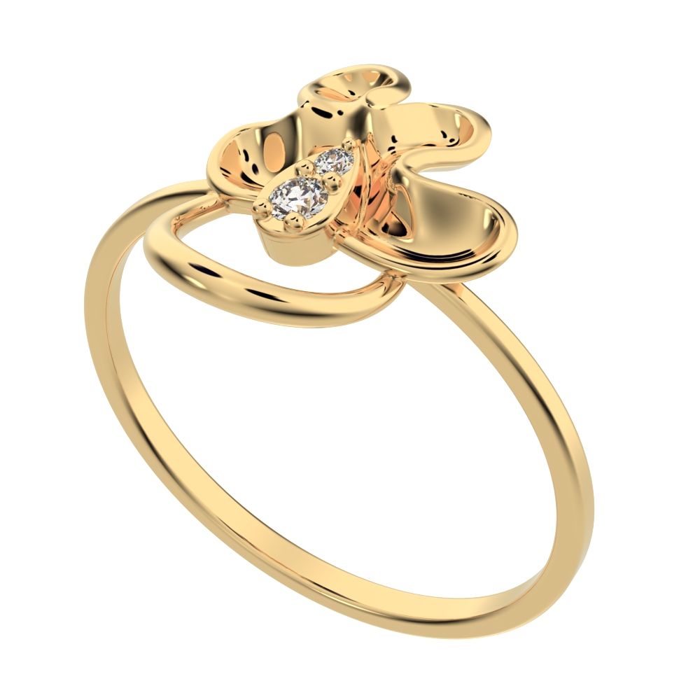 0.04 ct Round Cut Simulated Clear Diamond dainty Minimalist floral Cocktail eye Sculptural Open 14K / 18K Solid Yellow Gold everyday ring