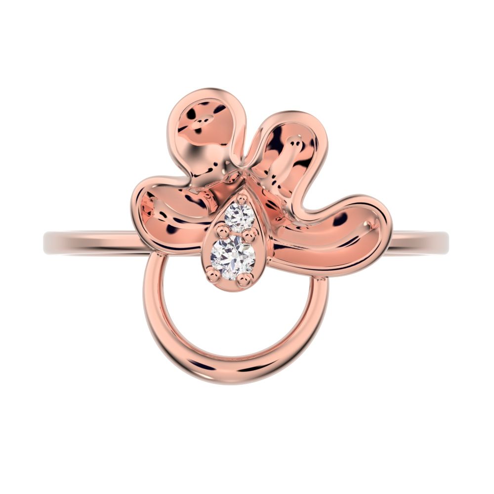 0.04 ct Round Cut Simulated Clear Diamond dainty Minimalist floral Cocktail eye Sculptural Open 14K / 18K Solid Rose Gold everyday ring