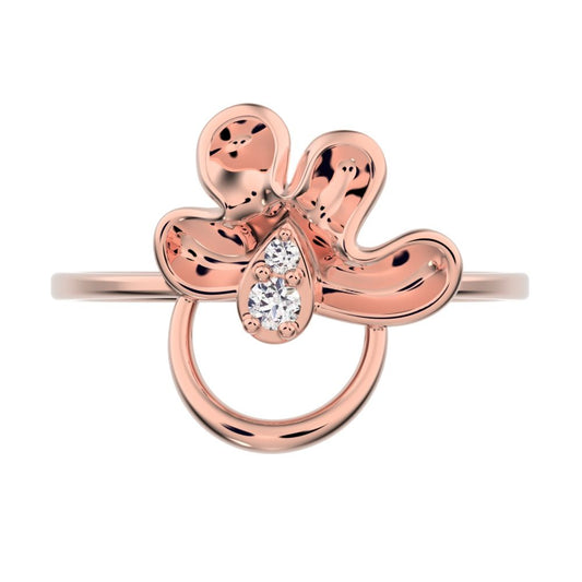 0.04 ct Round Cut Simulated Clear Diamond dainty Minimalist floral Cocktail eye Sculptural Open 14K / 18K Solid Rose Gold everyday ring