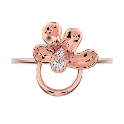 0.04 ct Round Cut Moissanite dainty Minimalist floral Cocktail eye Abstract Sculptural Open 14K / 18K Solid Rose Gold everyday ring