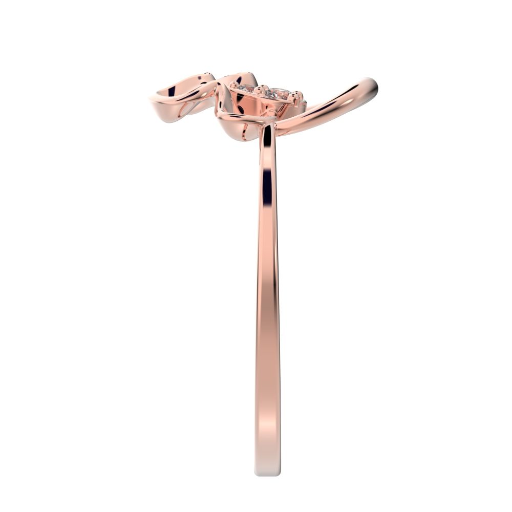 0.04 ct Round Cut Simulated Clear Diamond dainty Minimalist floral Cocktail eye Sculptural Open 14K / 18K Solid Rose Gold everyday ring