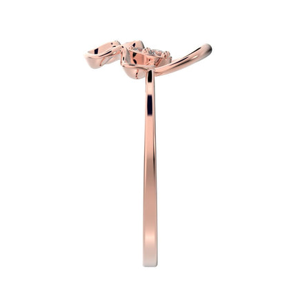 0.04 ct Round Cut Simulated Clear Diamond dainty Minimalist floral Cocktail eye Sculptural Open 14K / 18K Solid Rose Gold everyday ring