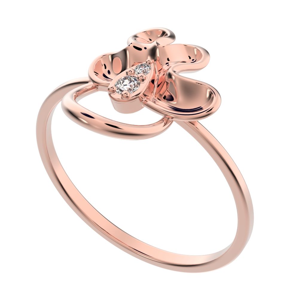 0.04 ct Round Cut Simulated Clear Diamond dainty Minimalist floral Cocktail eye Sculptural Open 14K / 18K Solid Rose Gold everyday ring