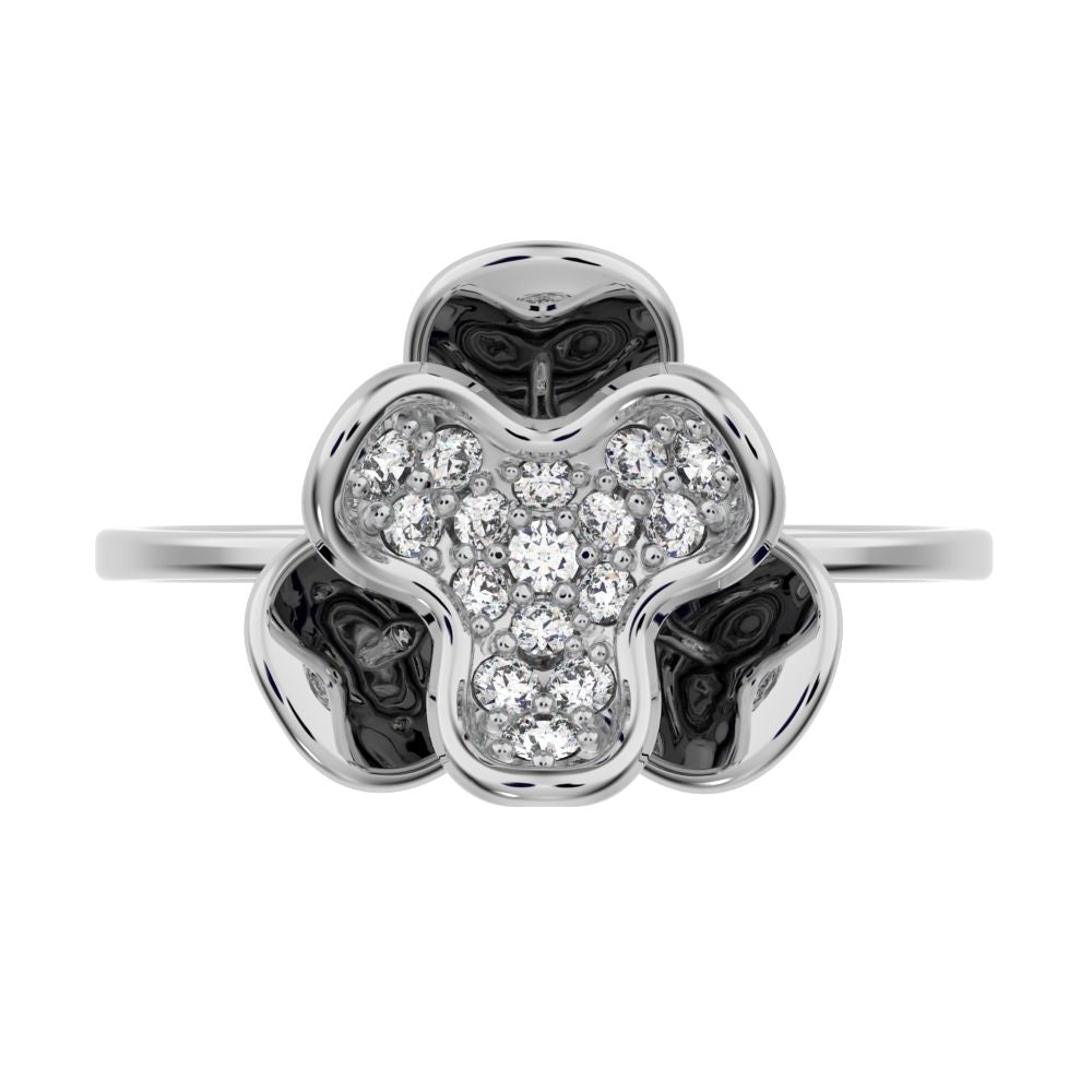 0.16 ct Round Cut Moissanite dainty Minimalist halo cluster Cocktail floral 14K / 18K Solid White Gold everyday ring