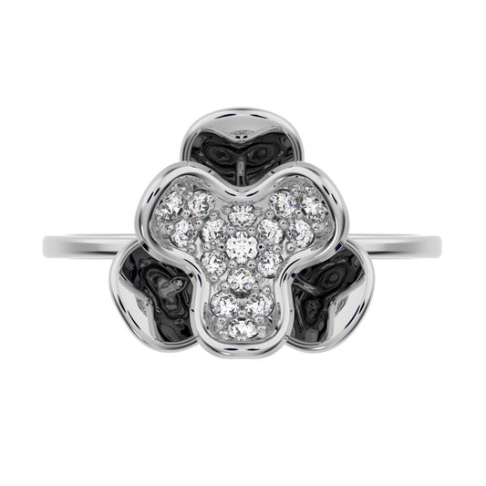 0.16 ct Round Cut Moissanite dainty Minimalist halo cluster Cocktail floral 14K / 18K Solid White Gold everyday ring