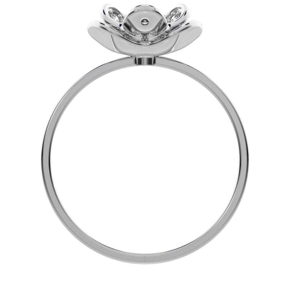 0.16 ct Round Cut Moissanite dainty Minimalist halo cluster Cocktail floral 14K / 18K Solid White Gold everyday ring