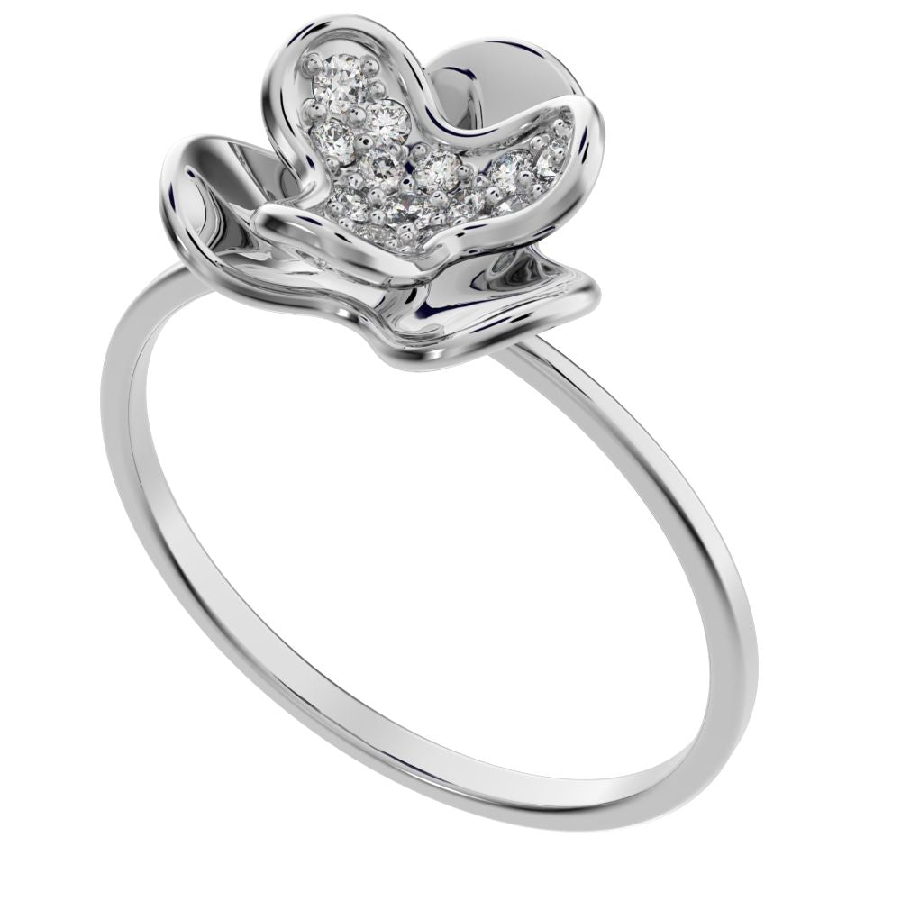 0.16 ct Round Cut Moissanite dainty Minimalist halo cluster Cocktail floral 14K / 18K Solid White Gold everyday ring