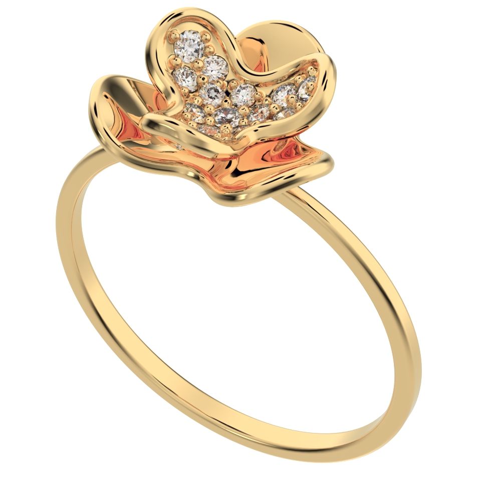 0.16 ct Round Cut Moissanite dainty Minimalist halo cluster Cocktail floral 14K / 18K Solid Yellow Gold everyday ring