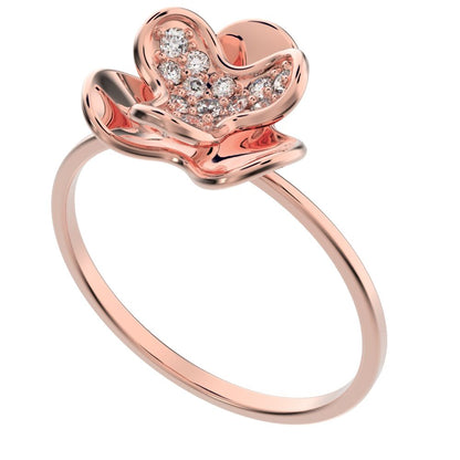 0.16 ct Round Cut Simulated Clear Diamond dainty Minimalist halo cluster Cocktail floral 14K / 18K Solid Rose Gold everyday ring