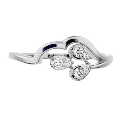0.0825 ct Round Cut Moissanite dainty Minimalist 3 heads floral eye cluster light 14K / 18K Solid White Gold everyday wedding band