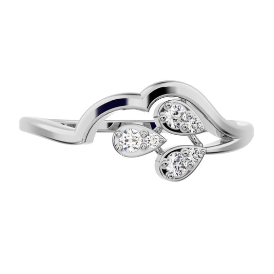 0.0825 ct Round Cut Moissanite dainty Minimalist 3 heads floral eye cluster light 14K / 18K Solid White Gold everyday wedding band