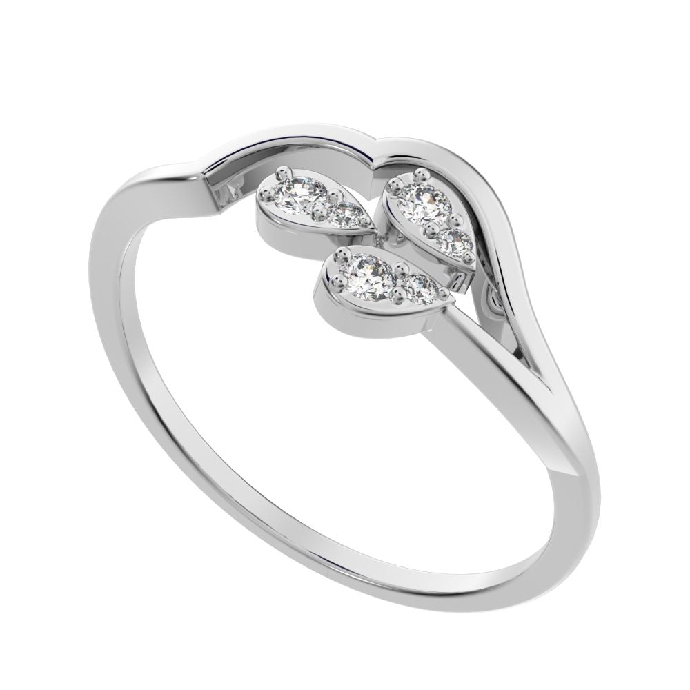 0.0825 ct Round Cut Moissanite dainty Minimalist 3 heads floral eye cluster light 14K / 18K Solid White Gold everyday wedding band