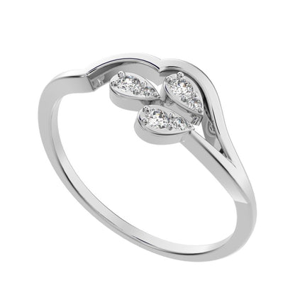 0.0825 ct Round Cut Moissanite dainty Minimalist 3 heads floral eye cluster light 14K / 18K Solid White Gold everyday wedding band