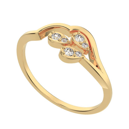 0.0825 ct Round Cut Moissanite dainty Minimalist 3 heads floral eye cluster light 14K / 18K Solid Yellow Gold everyday wedding band