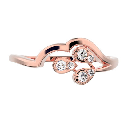 0.0825Ct Round Cut Simulated Clear Diamond Minimalist 3 heads floral eye cluster light 14K / 18K Solid Rose Gold everyday wedding band