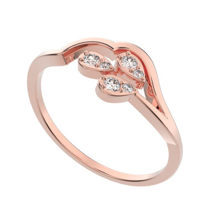 0.0825 ct Round Cut Moissanite dainty Minimalist 3 heads floral eye cluster light 14K / 18K Solid Rose Gold everyday wedding band