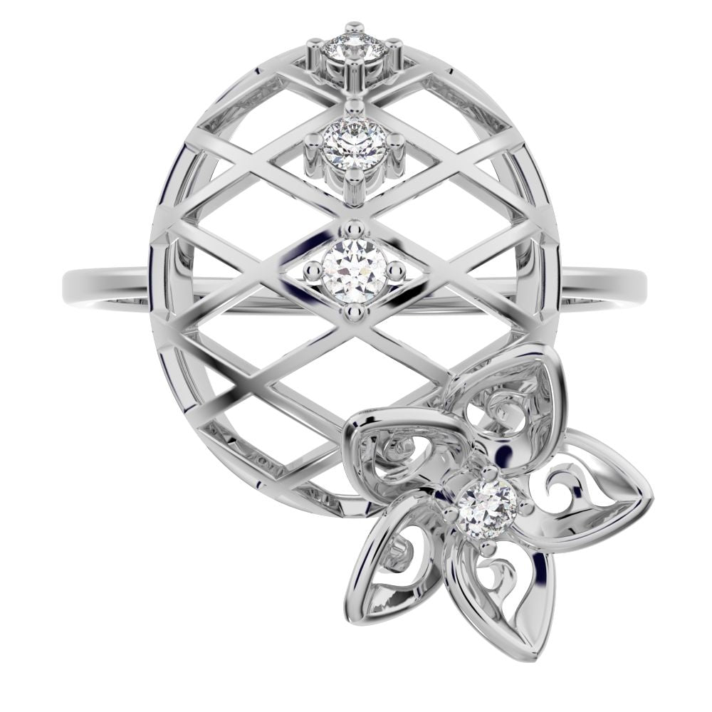 0.08 ct Round Cut Moissanite dainty Minimalist Floral European coil vintage star 14K / 18K Solid White Gold everyday ring