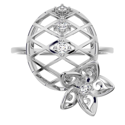 0.08 ct Round Cut Moissanite dainty Minimalist Floral European coil vintage star 14K / 18K Solid White Gold everyday ring