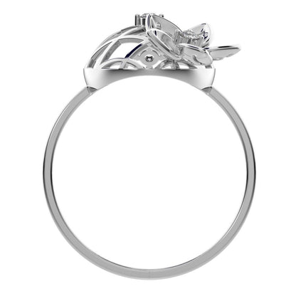 0.08 ct Round Cut Moissanite dainty Minimalist Floral European coil vintage star 14K / 18K Solid White Gold everyday ring