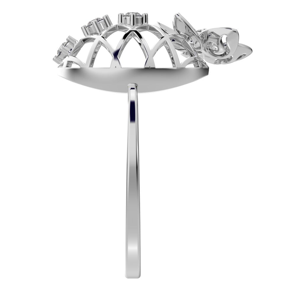 0.08 ct Round Cut Simulated Clear Diamond dainty Minimalist Floral European coil vintage star 14K / 18K Solid White Gold everyday ring